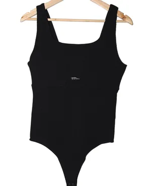 Abercrombie & Fitch Soft A&F Collection Black Ribbed Knit Cutout Bodysuit Size L thumbnail 1