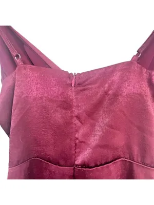 Lulus Burgundy Satin Maxi Dress Size XS NWT Wedding Pom Concert Party Pom thumbnail 8