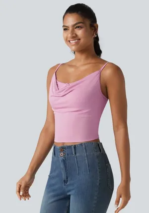 Halara Women’s PinkRibbed Knit Cowl Neck Adjustable Straps Built-in Bra Casual Tank Top thumbnail 1
