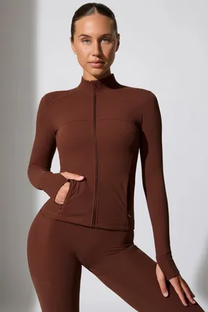 Oh Polly Bo & Tee fitted soft active full zip brown jacket thumbnail 3