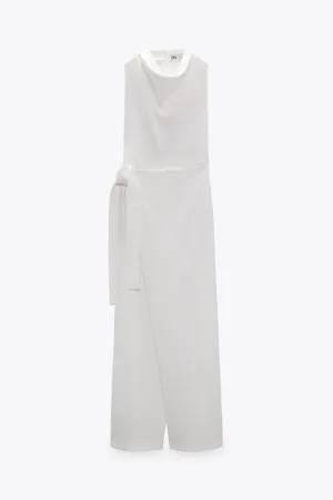ZARA jumpsuit white romper kaftan thumbnail 8