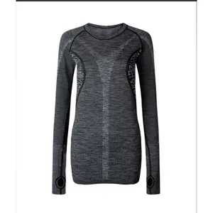 Lululemon Rest Less Pullover Gray Heathered‎ Black Seamless Long Sleeve M/L thumbnail 14