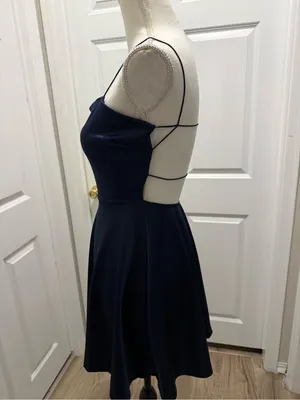 Windsor navy blue satin fit-and-flare mini dress Size S thumbnail 2