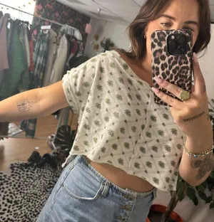 Free People Organic Cotton Cropped Printed Lounge Top Size XS thumbnail 6