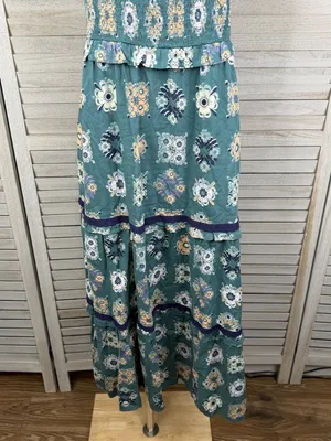 UNIVERSAL THREAD Women's Blue Patchwork Floral Smocked Boho Maxi Dress-Large thumbnail 3
