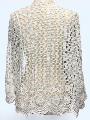 Vintage Style White Crochet Cardigan‎ Open Front Shrug Coquette Boho Knit thumbnail 3