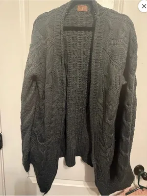 POL Men's Dark Charcoal Cable Knit Open Cardigan thumbnail 1