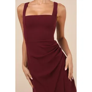 NWT Lulus Glamorous Disposition Burgundy Ruched Maxi Dress Bridesmaid Gala Sz XL thumbnail 4