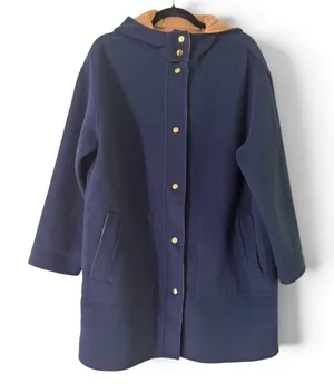 Navy Blue Hooded Fleece Coat Size Medium/Large Overcoat Equestrian Chore Barn thumbnail 1