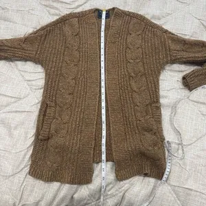 Abercrombie‎ & Fitch Brown Cable Knit Open Front Cardigan Sweater XXS thumbnail 5