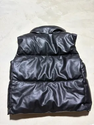 Zara Black Puffer Vest Jacket faux leather small thumbnail 8