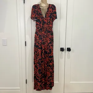 Anthropologie The Somerset Floral Jumpsuit Satin Red Small Wedding Festival Chic thumbnail 7