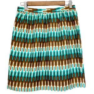 Milly Womens 6 Pencil Skirt 100% Silk Geometric Ikat‎ Brown Green Cream Lined thumbnail 3