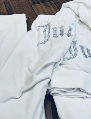 Juicy Couture Bling Velour Tracksuit Jacket Hoodie & Pants in Cream Soda thumbnail 6