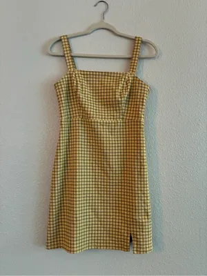 Hollister Split front mini dress | Yellow gingham | Size M thumbnail 2