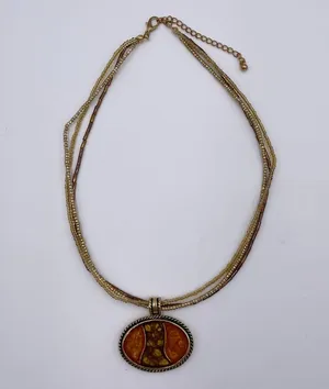 Vintage 90s Kenneth Cole Amber Oval Pendant Beaded Strand Necklace Boho Gemstone thumbnail 2