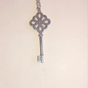 Silver Tone Key Pendant Necklace with Pink Accents thumbnail 5