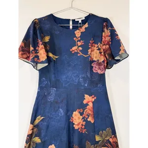 NWT Baltic Born Maxi Dress Blue Colina Satin Floral Flutter Side Slit Medium thumbnail 7