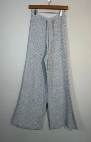 Aerie Gray Waffle Knit Wide Leg Lounge Pants Drawstring Size Small thumbnail 1