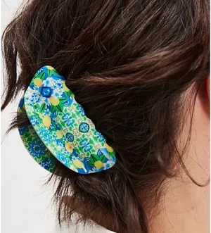 Free People Well Traveled Hair Claw Clip Lemon Tree Blue Green Pattern NWT OS thumbnail 1