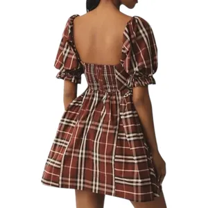 Anthropologie Maeve Tartan Plaid Puff Sleeve Basque Drop Waist Mini Dress Small‎ thumbnail 4