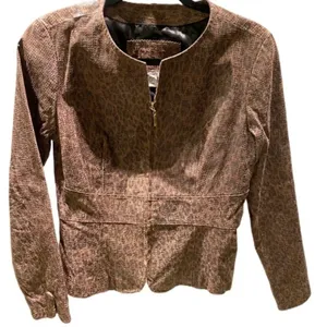 Live A Little 100% Leather Jacket Leopard pattern zippered thumbnail 3