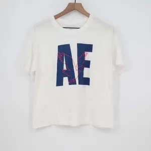 American Eagle White Graphic T-Shirt Navy AE Logo Pink Eagle Stitching Mens M thumbnail 2