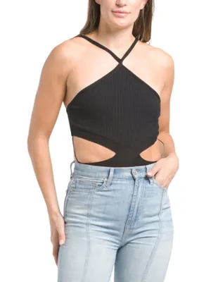 NWT Zara Cut Out Halter Bodysuit – Black – M thumbnail 5