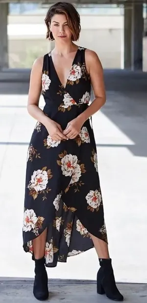 Leith True Wrap V-Neck Floral Flowy Maxi Sleeveless Dress Size Large thumbnail 1