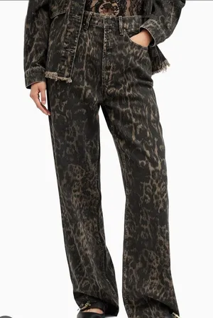 AllSaints Blake Leopard Brown Wide Leg Jeans Size: 26 thumbnail 1