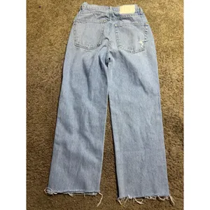GRLFRND High Waisted Baggy Wide Leg Jeans Light Wash Raw Hem‎ Size 24 thumbnail 4