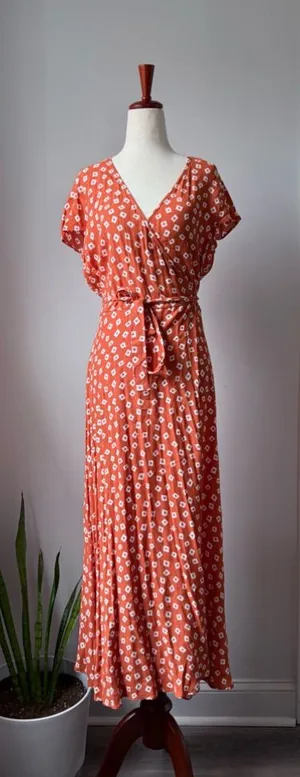 and other stories Women's Burnt Orange Floral Maxi Wrap Dress with Tie Waist thumbnail 1