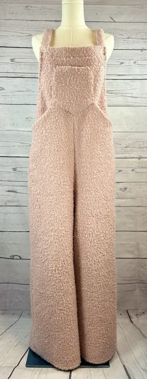 Halara Teddy Fuzzy Overalls Women M Pink Plush Wide Leg Romper Jumpsuit thumbnail 1
