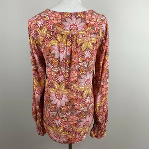 Ann Taylor LOFT Blouse Womens Small Floral Multicolor‎ V-Neck Long Sleeve Top thumbnail 6