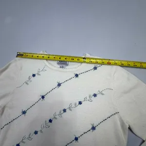 Adeline Alfred Dunner Vintage Women's Cream Floral Embroidered Pullover Sweater thumbnail 3