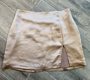 Altar'd State Shiny Tan Satin Silk Mini Skirt Lined With Slit Women’s Sz Small thumbnail 1