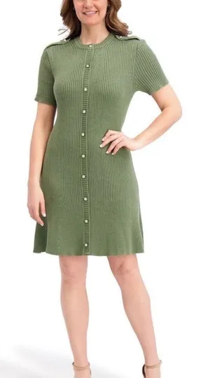 French Connection Sage Green Ribbed Midi Dress thumbnail 1