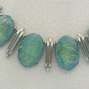 Elegant Statement Silver and Blue Green Iridescent Necklace thumbnail 9