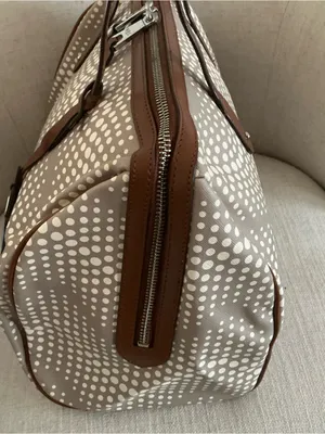 Ralph Lauren beige grey and brown polka dot leather satchel handbag footed thumbnail 4
