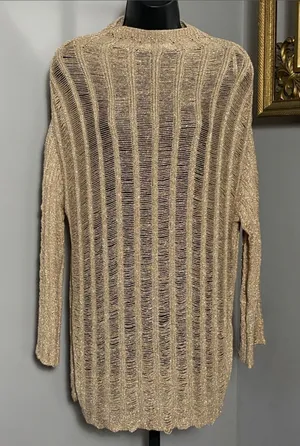 NEW Zara Medium Gold Metallic Open Knit Longline Pullover Sweater NWT thumbnail 1