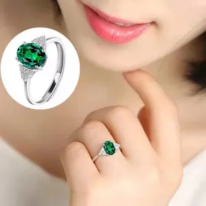 Women's Adjustable Green Crystal Emerald Ring thumbnail 3