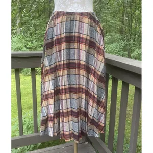 Source Unknown Vintage 60s 70s Wool Plaid Midi Skirt Pleated Preppy Fall Earth Tones Size 32 thumbnail 2