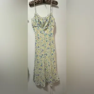 2000s Y2K Express 100% silk floral fairy dress size 6 butter yellow rare! thumbnail 3