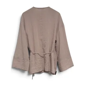 Zara Women Blush Pink Linen Blend Wrap Top Long Sleeve Kimono Style NWOT Medium thumbnail 4