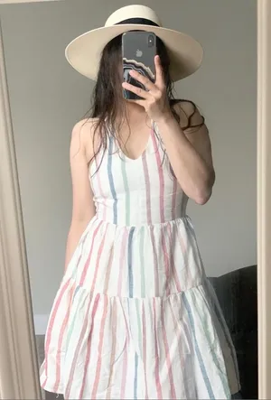 AMERICAN EAGLE Striped Halter Smocked Dress thumbnail 1