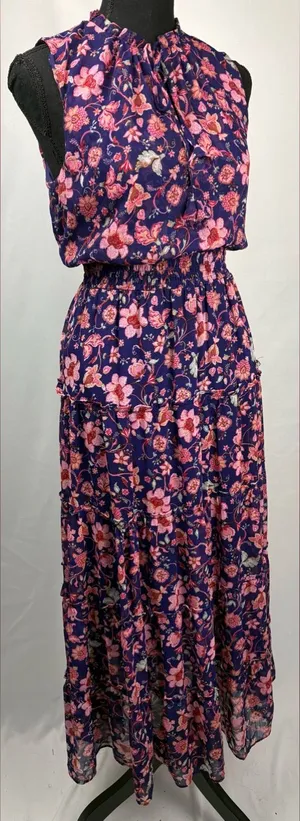 Violet Maxi Dress with Pink Floral Print Size Small thumbnail 1