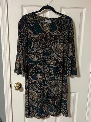 Autumn Marc New York Green Paisley Bell Sleeve Dress Size 8 thumbnail 3