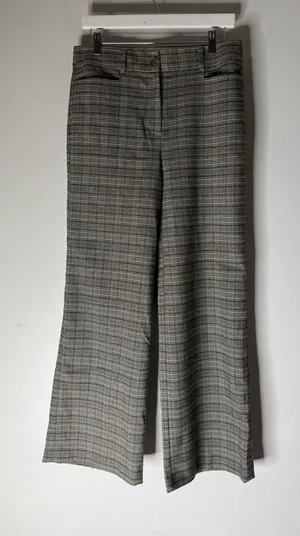Loft High Waist Trouser Wide‎ Leg Gray Plaid Size 8 thumbnail 1