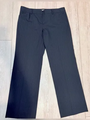 Anne Klein Wool Blend Charcoal Pinstripe Wide Leg Dress Pants 14 thumbnail 5