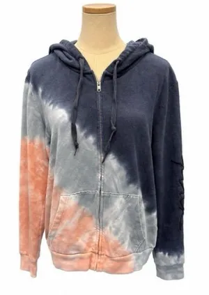 PINK Victoria’s Secret XL Tie-Dye Full Zip Hoodie Blue Peach Embroidered Sleeve thumbnail 1